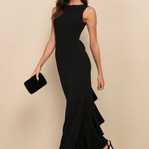 Black Backless Bow Ruffled Maxi Dress